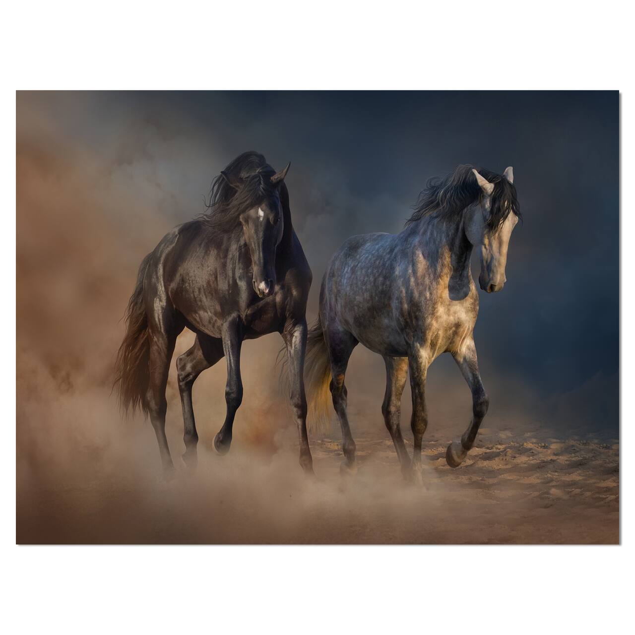Designart - Black and white horse run - Animals photographyPrint on Wrapped Canvas